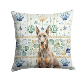 Fawn Doberman Pinscher Coastal Sea Glass Throw Pillow Decorative Indoor Outdoor Accent Cushion for Couch, Bed or Patio, 18Hx18W