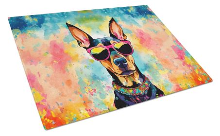 NEW Doberman Pinscher Hippie Dawg Glass Cutting Board Decorative Tempered Glass Kitchen Cutting and Serving Board Large Size Chopping Board
