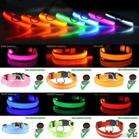 LED Adjustable Dog Collar Blinking Flashing Light Up Glow Pets Safety Waterproof (Color: Red, size: M)