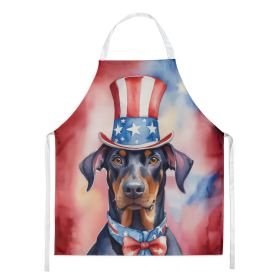 Doberman Pinscher Patriotic American Apron Cooking Kitchen Server Baking Crafts Gardening for Adult Women Men, Unisex, Large, Multicolor (Default: Default)
