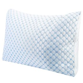 Cooling Memory Foam Pillow Ventilated Soft Bed Pillow w/ Cooling Gel Infused Memory Foam Heat Moisture Reducing Cooling Fiber Breathable Machine (Color: Blue, size: King)